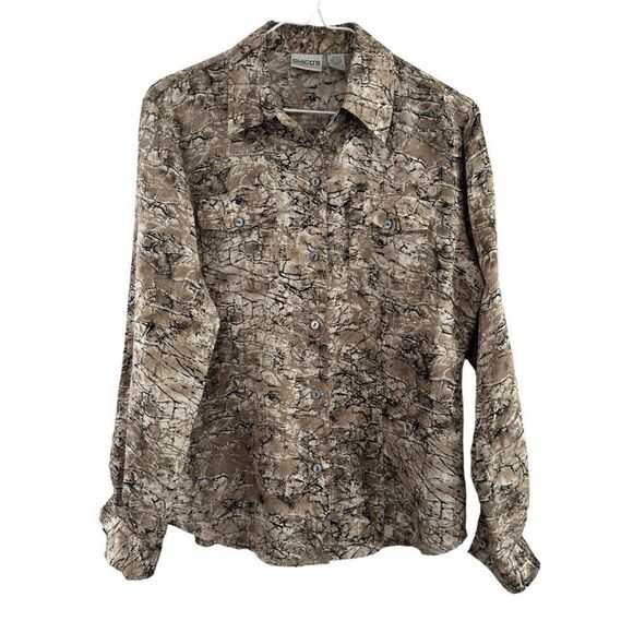 Chico's Button Front Blouse Silk Rayon Blend Snake Skin Print Women’s Sz S (0) - Picture 1 of 7